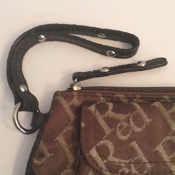 Red Brand Jacquard Logo Sm Kiss lock Wristlet Bag - Picture 3 of 8